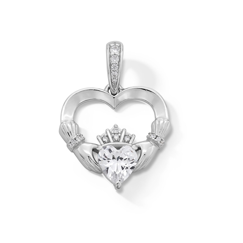 Solid Sterling Silver 6mm CZ Claddagh Heart Necklace Charm