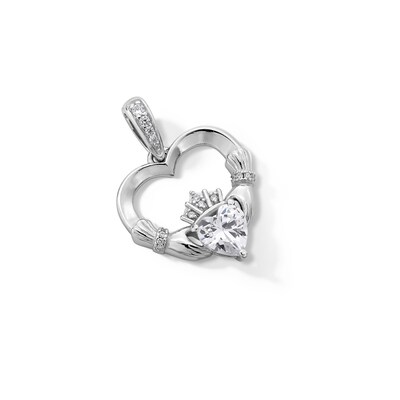 Solid Sterling Silver 6mm CZ Claddagh Heart Necklace Charm