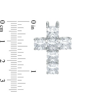 Cubic Zirconia 6-Stone Cross Necklace Charm in Hollow Sterling Silver