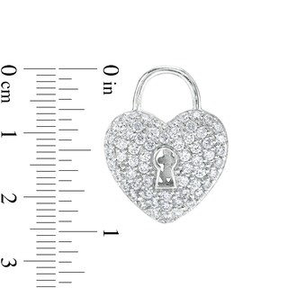 Cubic Zirconia Heart Lock Necklace Charm in Hollow Sterling Silver