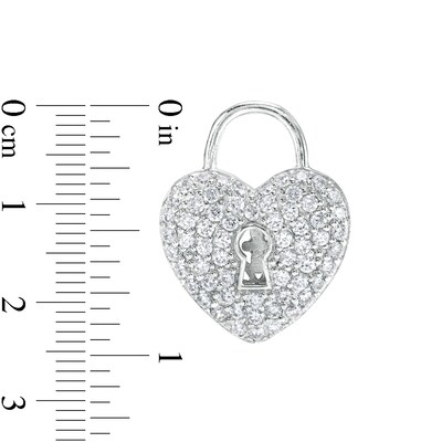 Cubic Zirconia Heart Lock Necklace Charm in Hollow Sterling Silver