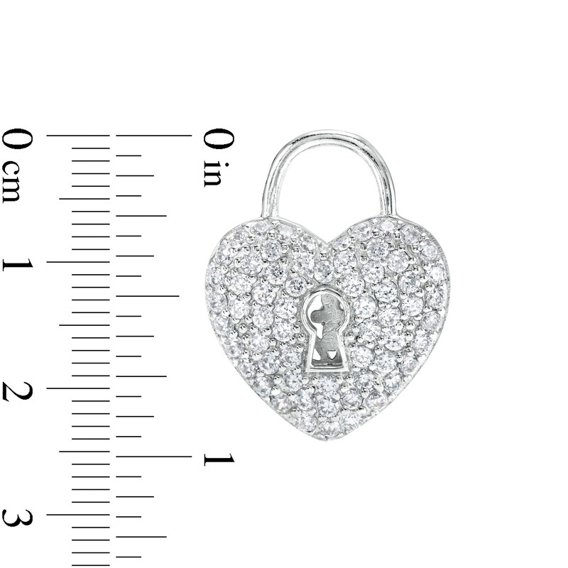 Cubic Zirconia Heart Lock Necklace Charm in Hollow Sterling Silver