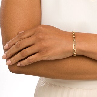 10K Hollow Gold Flat Link Chain Bracelet Made in Italy - 7.5"