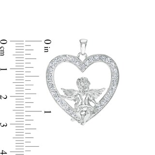 Cubic Zirconia Cupid Heart Necklace Charm in Solid and Hollow Sterling Silver