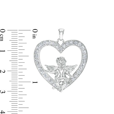Cubic Zirconia Cupid Heart Necklace Charm in Solid and Hollow Sterling Silver