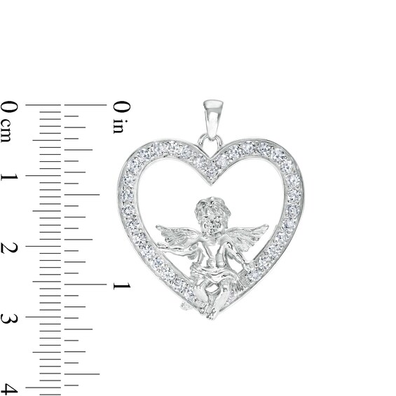 Cubic Zirconia Cupid Heart Necklace Charm in Solid and Hollow Sterling Silver