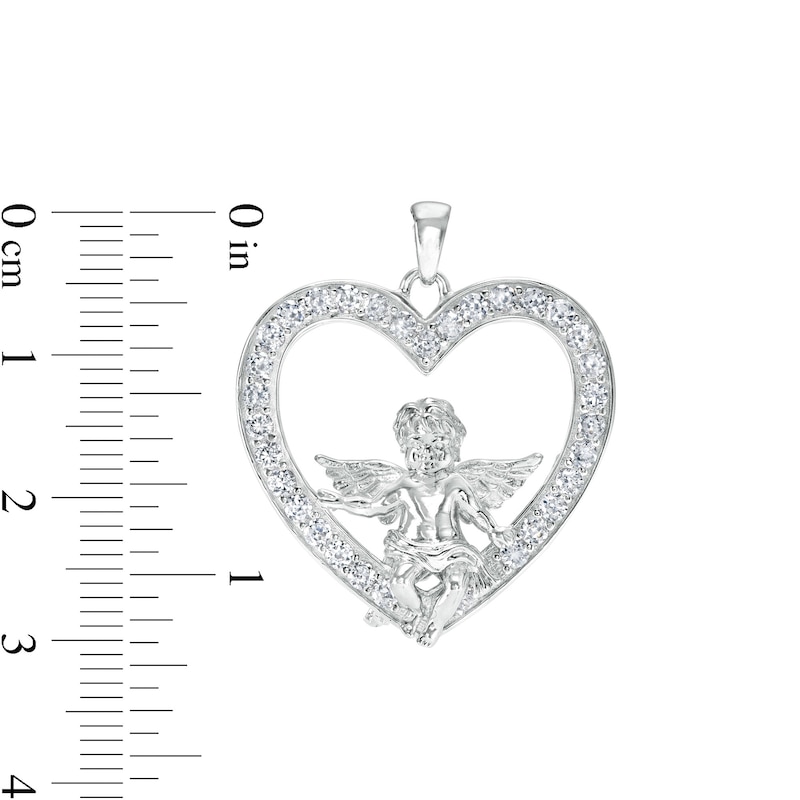 Cubic Zirconia Cupid Heart Necklace Charm in Solid and Hollow Sterling Silver