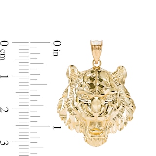 Diamond-Cut Tiger Head Necklace Charm in 10K Gold Casting Solid