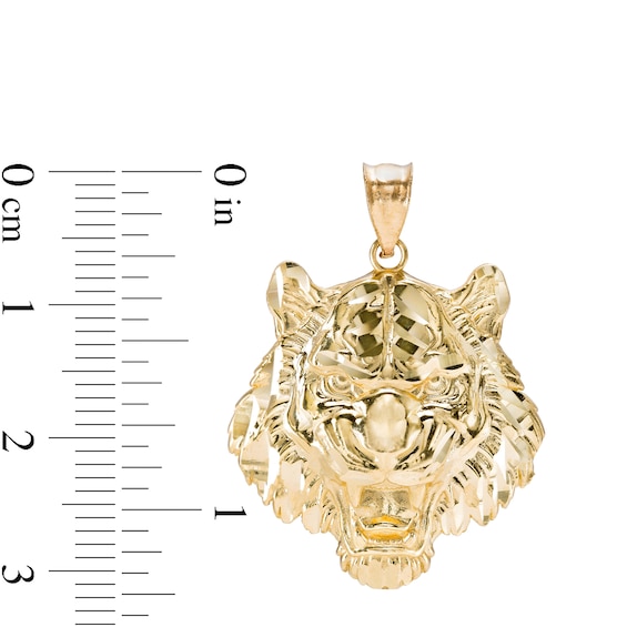 Diamond-Cut Tiger Head Necklace Charm in 10K Gold Casting Solid