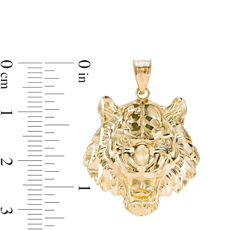 Main Image 2 of Diamond-Cut Tiger Head Necklace Charm in 10K Gold Casting Solid