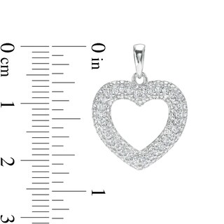 Cubic Zirconia Puffed Heart Outline Necklace Charm in Hollow Sterling Silver