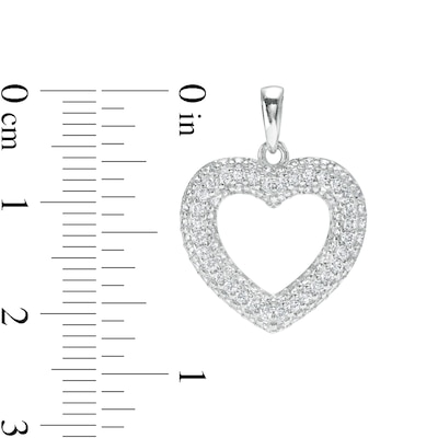 Cubic Zirconia Puffed Heart Outline Necklace Charm in Hollow Sterling Silver