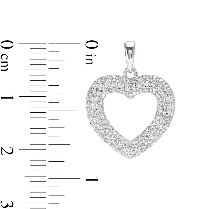 Cubic Zirconia Puffed Heart Outline Necklace Charm in Hollow Sterling Silver