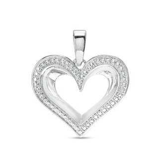Diamond Accent Heart Outline Necklace Charm in Sterling Silver