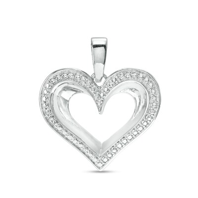 Diamond Accent Heart Outline Necklace Charm in Sterling Silver