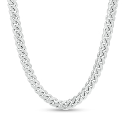 Made in Italy 6.9mm Pavé Miami Curb Chain Necklace in Solid Sterling Silver - 22&quot;