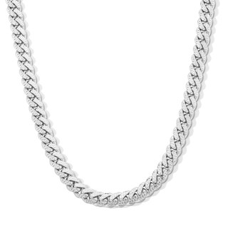 Sterling Silver Pavé Miami Curb Chain Made in Italy - 22"