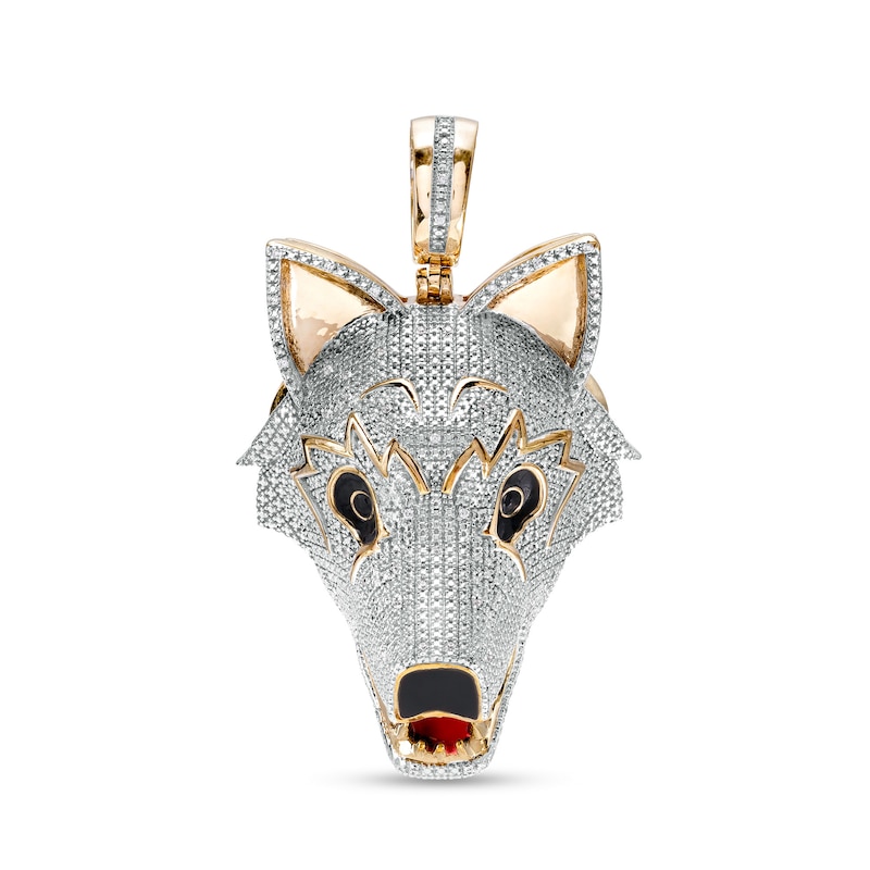 Main Image 1 of 1/5 CT. T.W. Diamond Red and Black Ceramic Wolf Head Necklace Charm in Sterling Silver with 14K Gold Plate