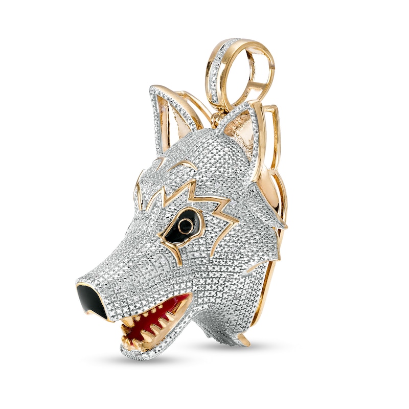 Main Image 2 of 1/5 CT. T.W. Diamond Red and Black Ceramic Wolf Head Necklace Charm in Sterling Silver with 14K Gold Plate