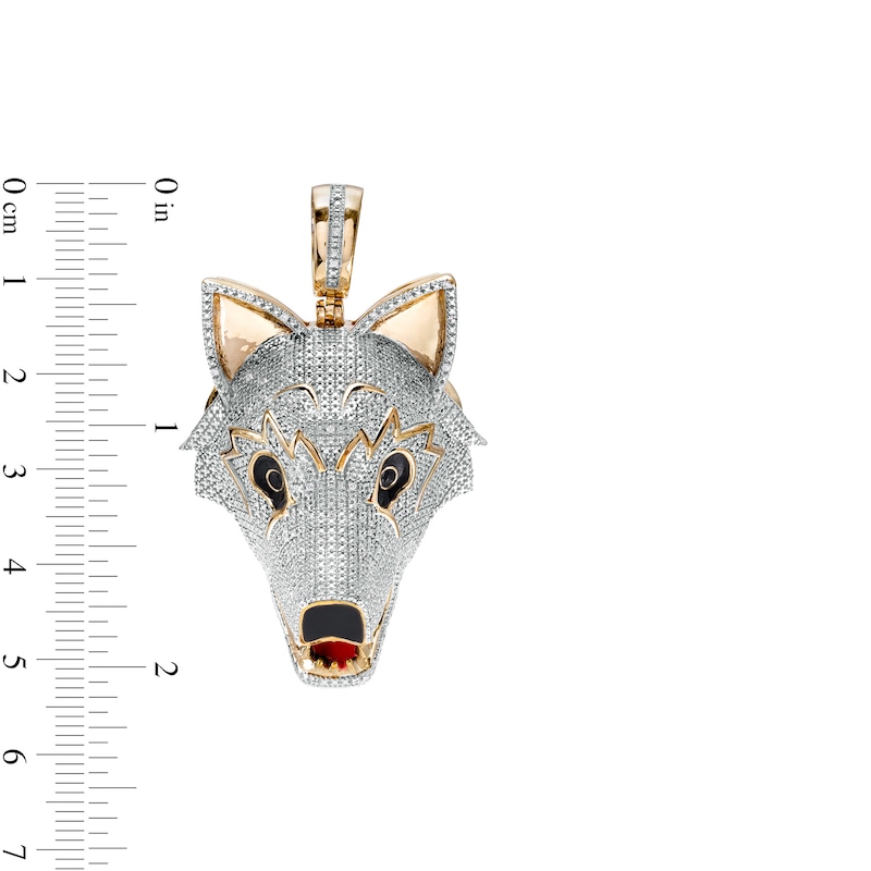 Main Image 3 of 1/5 CT. T.W. Diamond Red and Black Ceramic Wolf Head Necklace Charm in Sterling Silver with 14K Gold Plate