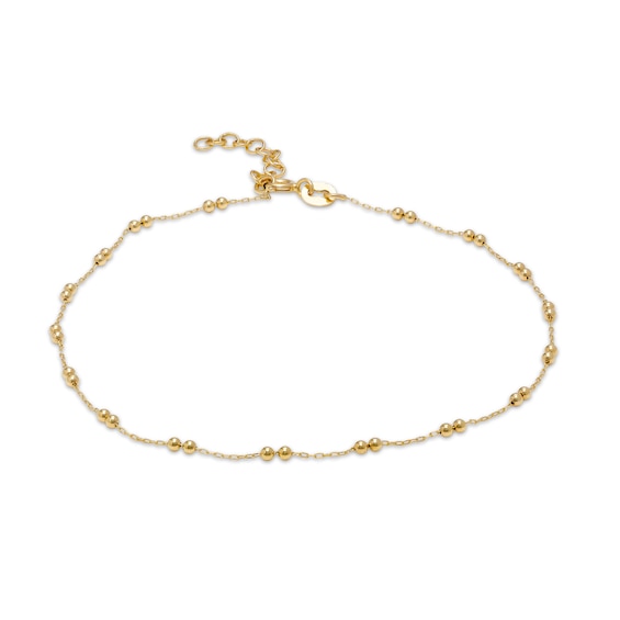 Made in Italy Fancy Anklet with Beads in 10K Hollow Gold - 9" + 1"