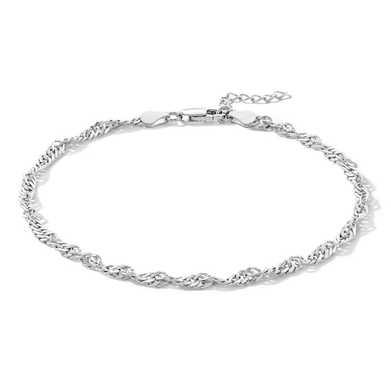 Made in Italy 3.4mm Singapore Chain Anklet in Solid Sterling Silver - 9" + 1"