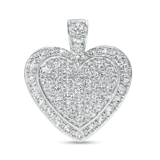 Cubic Zirconia Frame Heart Cluster Necklace Charm in Hollow Sterling Silver