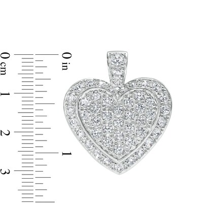Cubic Zirconia Frame Heart Cluster Necklace Charm in Hollow Sterling Silver