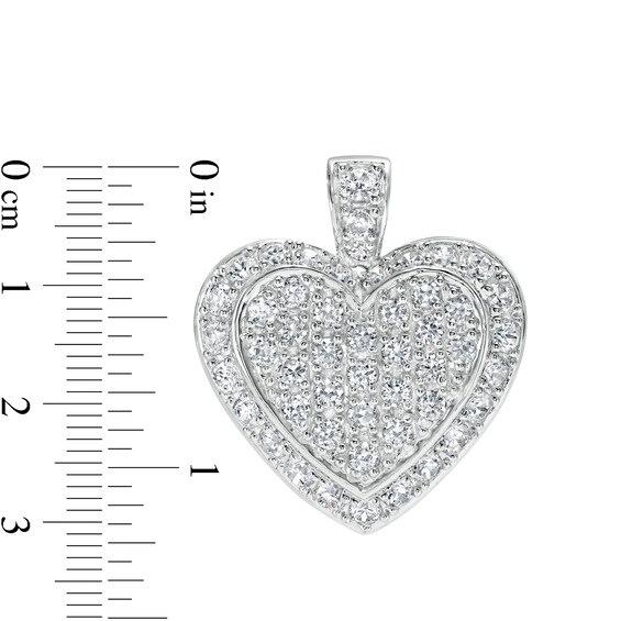 Cubic Zirconia Frame Heart Cluster Necklace Charm in Hollow Sterling Silver