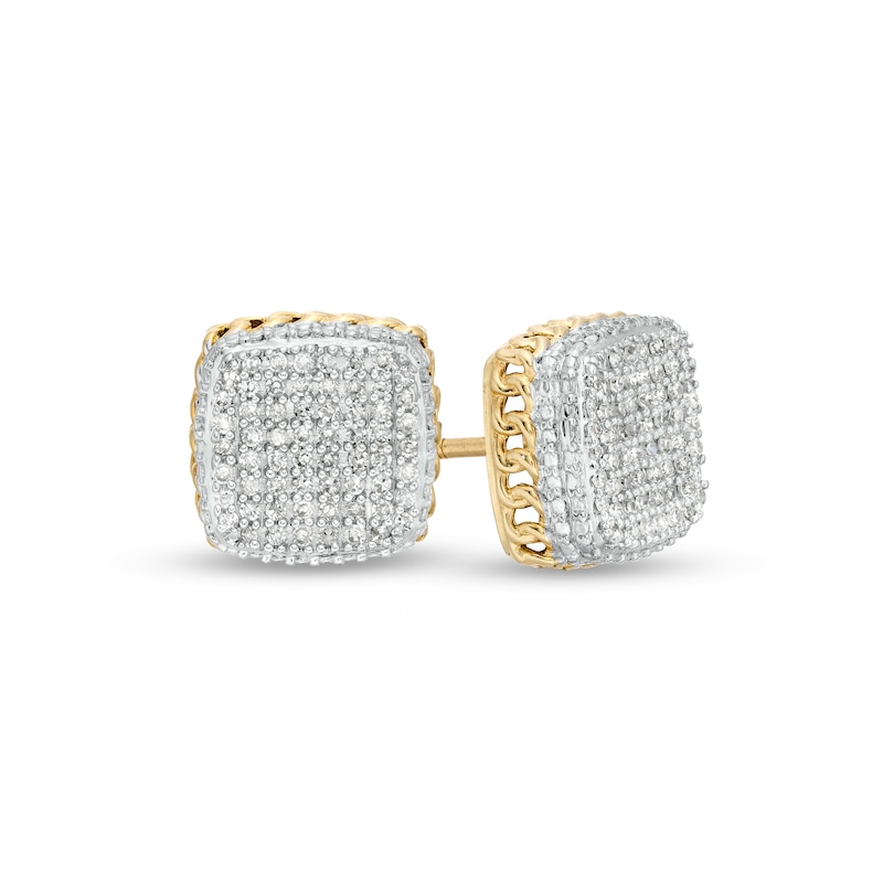 1/4 CT. T.W. Multi-Diamond Cuban Link Side Stud Earrings in 10K Gold