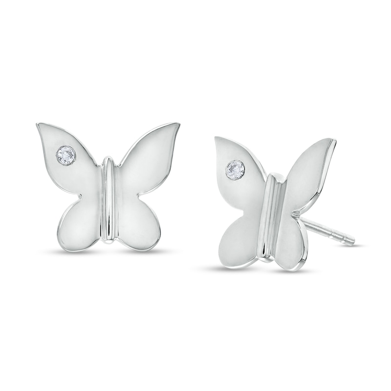 Diamond Accent Solitaire Butterfly Stud Earrings in Sterling Silver ...