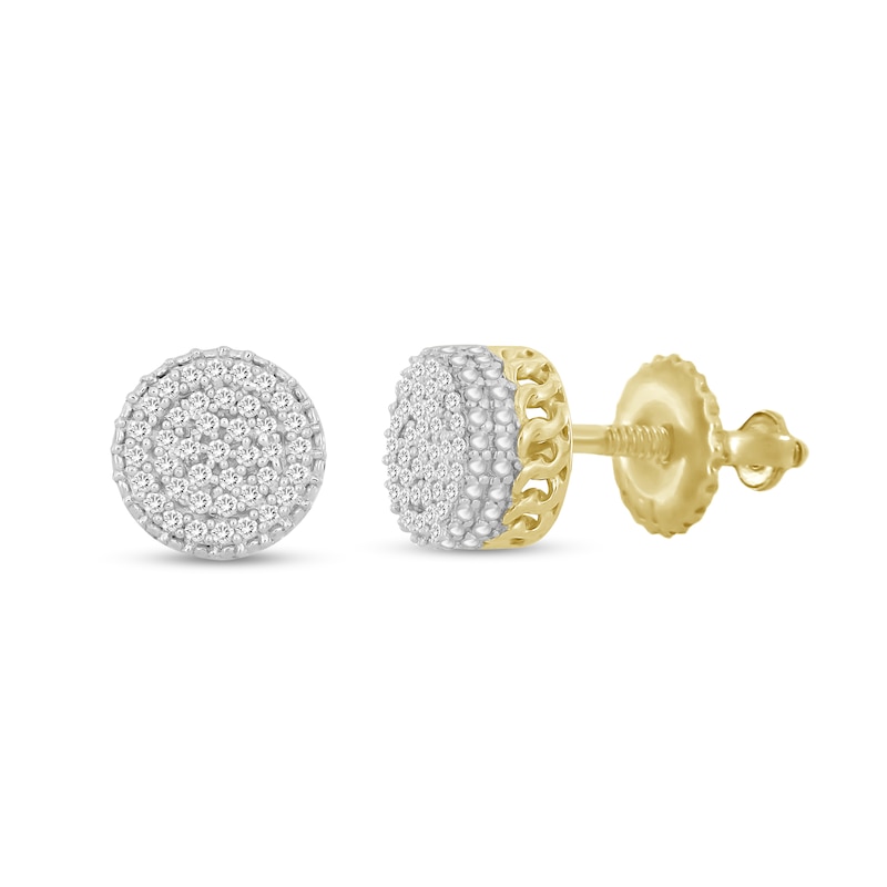 Main Image 1 of 1/6 CT. T.W. Multi-Diamond Cuban Link Side Stud Earrings in 10K Gold