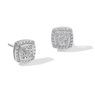 Sterling Silver 1/20 CT. T.W. Multi-Diamond Double Frame Cushion Studs