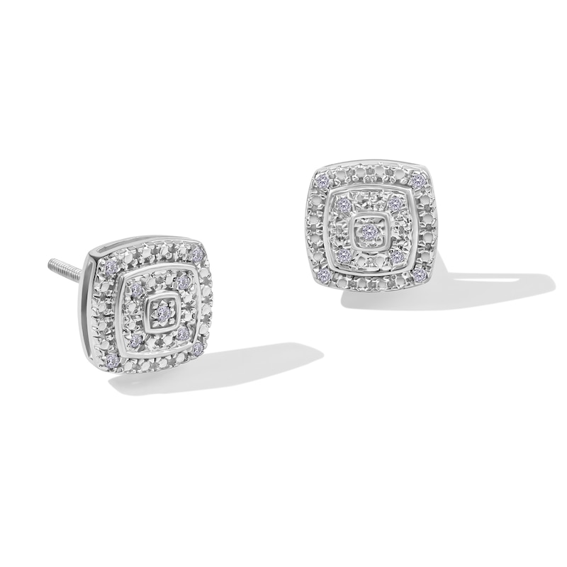 1/20 CT. T.W. Diamond Cushion-Shaped Double Frame Stud Earrings in Sterling Silver