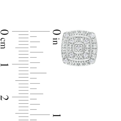 Sterling Silver 1/20 CT. T.W. Multi-Diamond Double Frame Cushion Studs