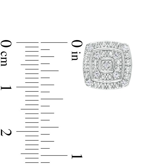 Sterling Silver 1/20 CT. T.W. Multi-Diamond Double Frame Cushion Studs