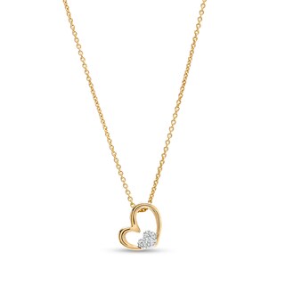 Multi-Diamond Accent Double Heart Tilted Pendant in Sterling Silver with 14K Gold Plate