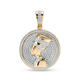 1/6 CT. T.W. Diamond Frame Nefertiti Medallion Necklace Charm in Sterling Silver with 14K Gold Plate