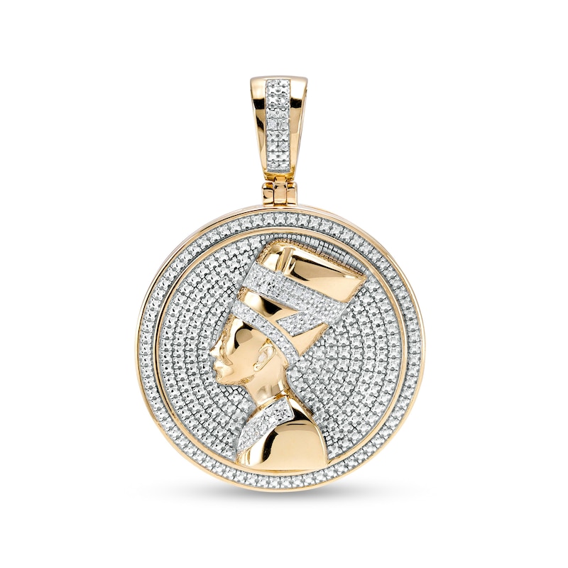 1/6 CT. T.W. Diamond Frame Nefertiti Medallion Necklace Charm in Sterling Silver with 14K Gold Plate