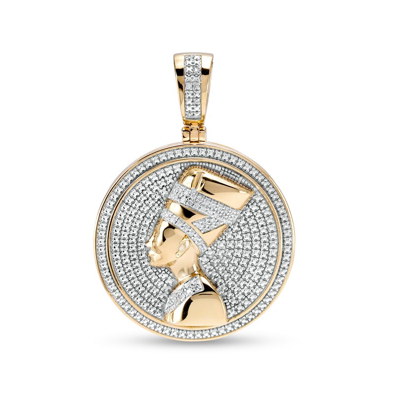 Main Image 1 of 1/6 CT. T.W. Diamond Frame Nefertiti Medallion Necklace Charm in Sterling Silver with 14K Gold Plate