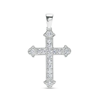 Solid Sterling Silver CZ Flared Cross Necklace Charm