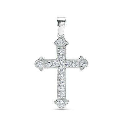 Solid Sterling Silver CZ Flared Cross Necklace Charm