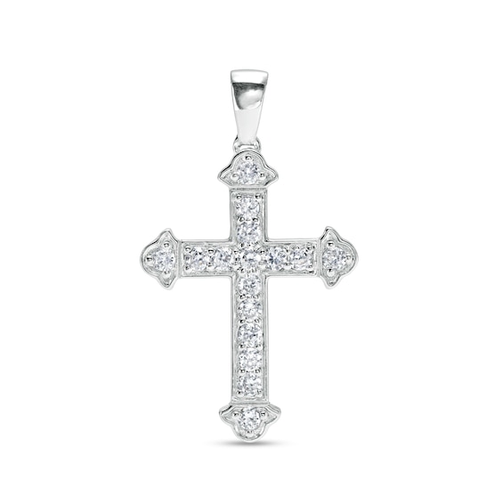 Cubic Zirconia Flared Cross Necklace Charm in Hollow Sterling Silver