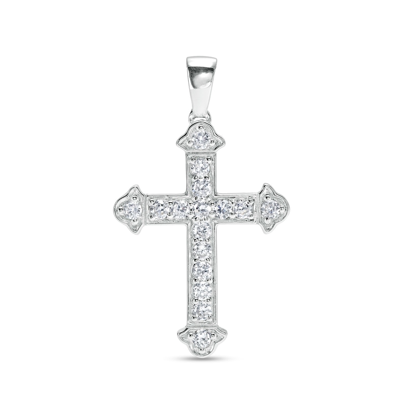 Solid Sterling Silver CZ Flared Cross Necklace Charm