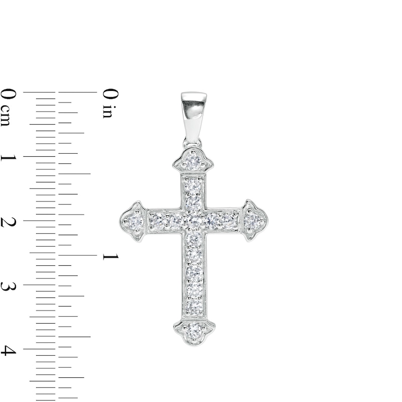 Main Image 2 of Cubic Zirconia Flared Cross Necklace Charm in Hollow Sterling Silver