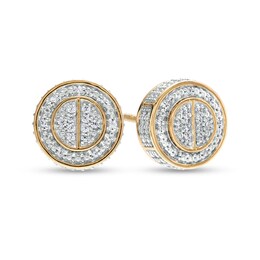 1/10 CT. T.W. Diamond Frame Raised Split Circle Stud Earrings in 10K Gold