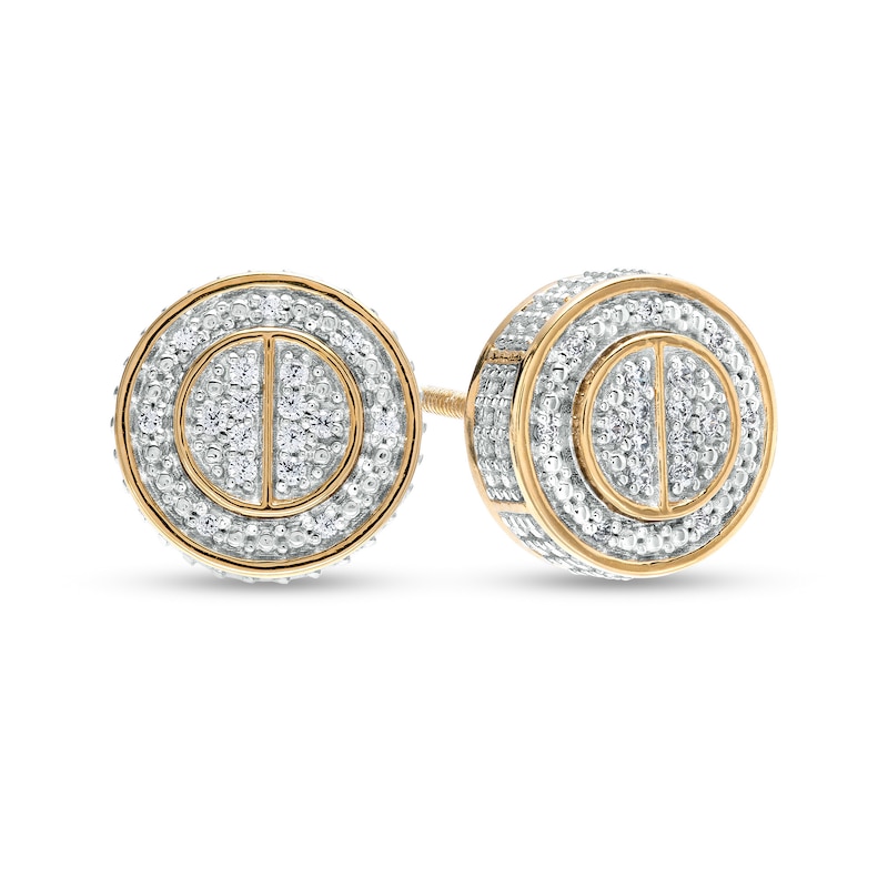 1/10 CT. T.W. Diamond Frame Raised Split Circle Stud Earrings in 10K Gold