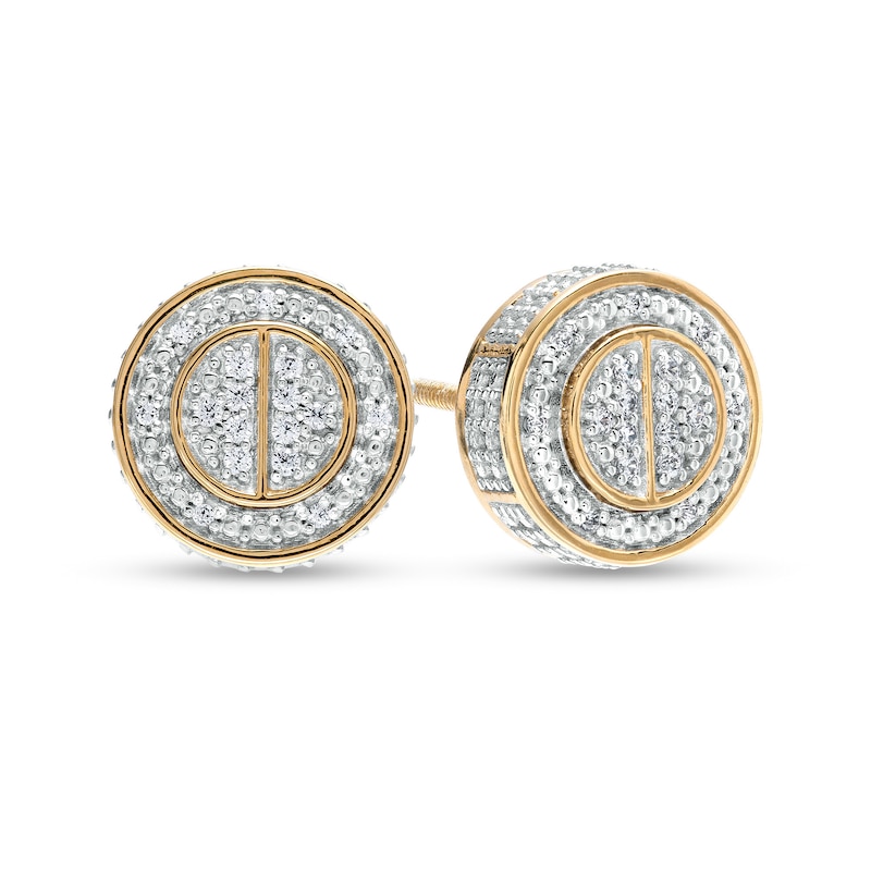 Main Image 1 of 1/10 CT. T.W. Diamond Frame Raised Split Circle Stud Earrings in 10K Gold