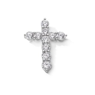 Solid Sterling Silver Ten-Stone CZ Cross Necklace Charm