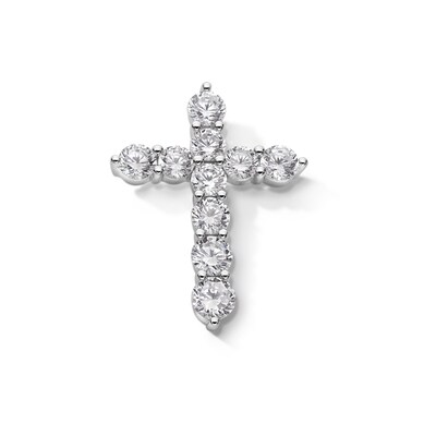Solid Sterling Silver Ten-Stone CZ Cross Necklace Charm